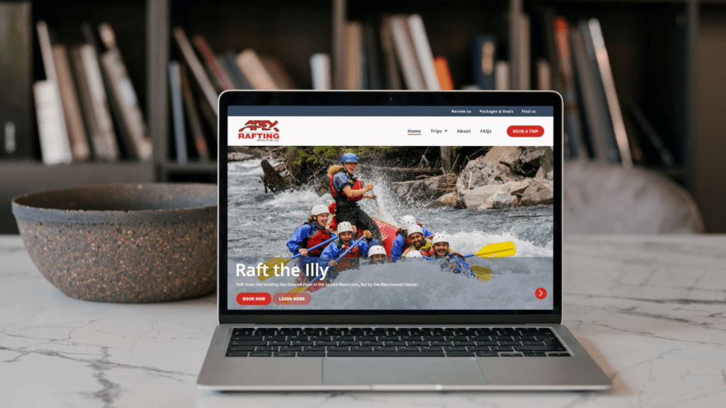 Apex Rafting website homepage mockup