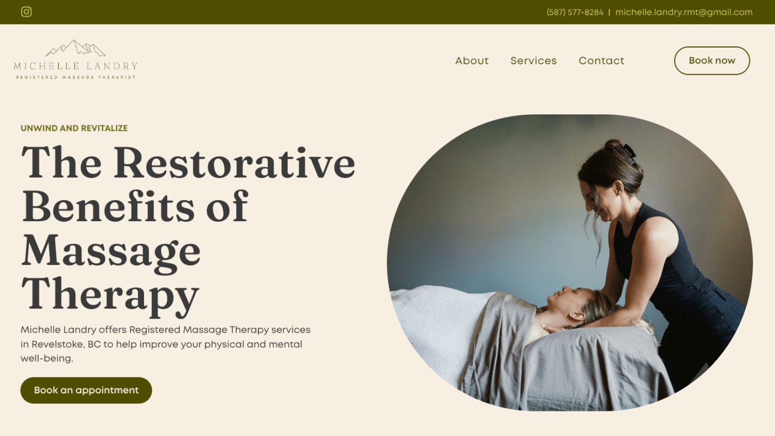 Michelle Landry RMT website homepage mockup