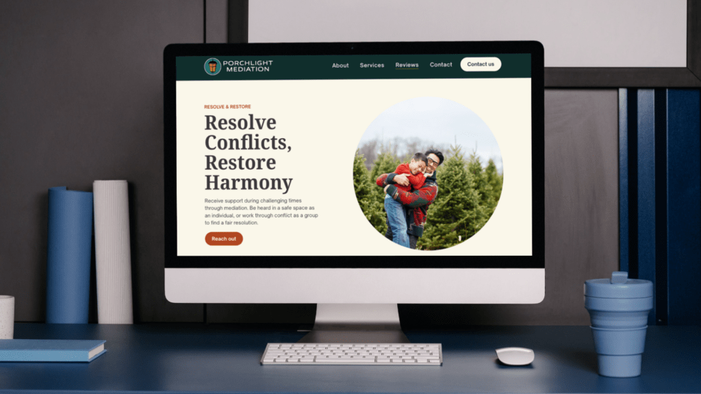 Porchlight Mediation website homepage mockup