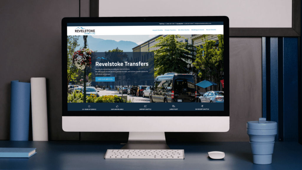 Revelstoke Transfers website homepage mockup