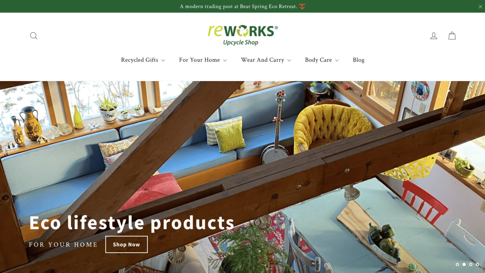 Reworks Upcycle Shop website homepage