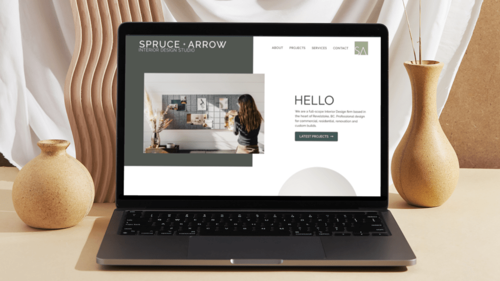 Spruce and Arrow Interior Design Studio website homepage mockup