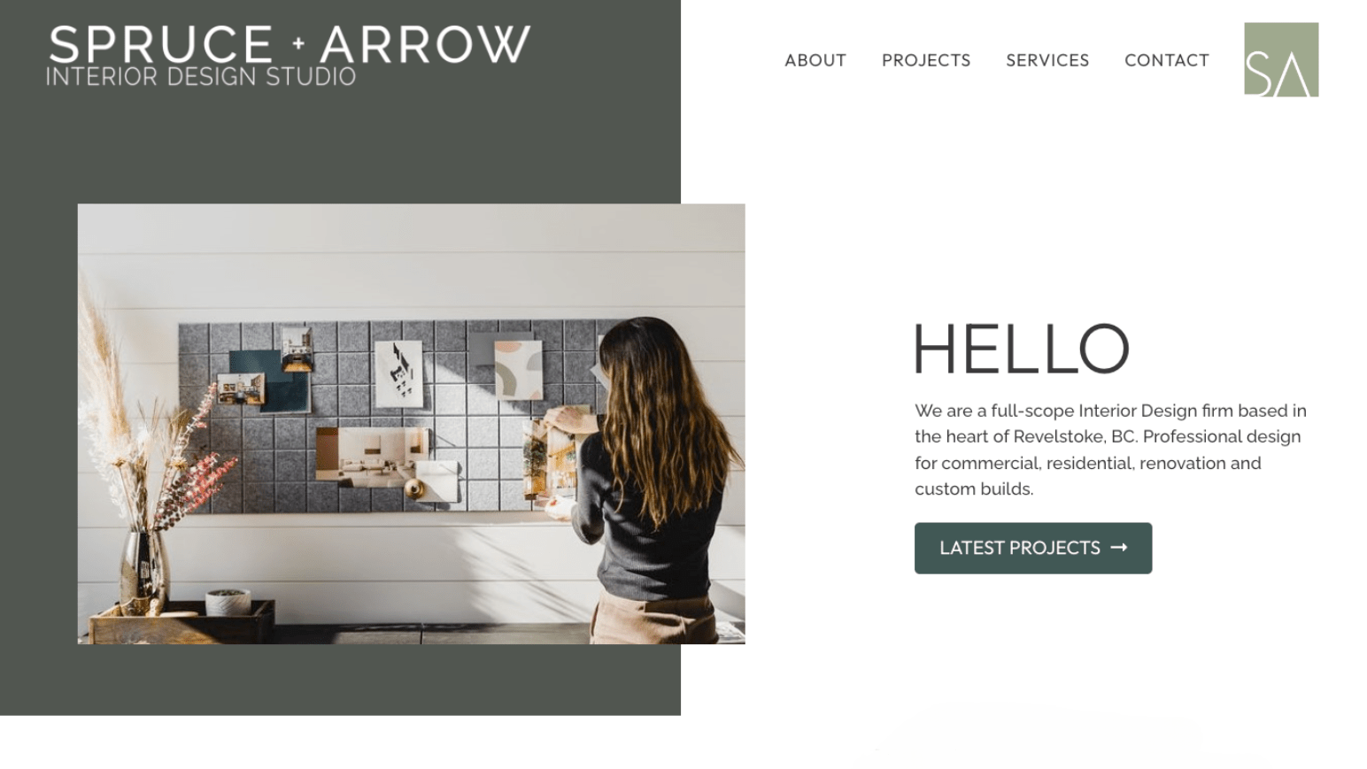 Spruce and Arrow Interior Design Studio website homepage